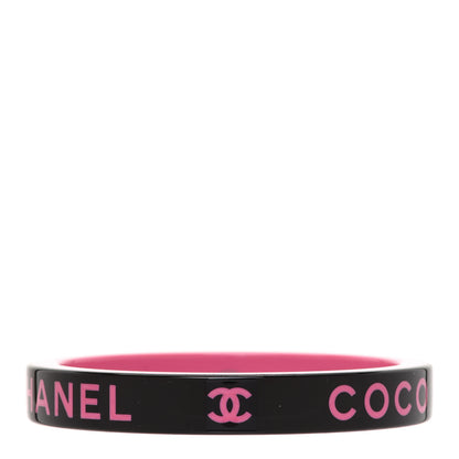 Chanel Resin Logo Bangle Bracelet Pink Black 1 of 5