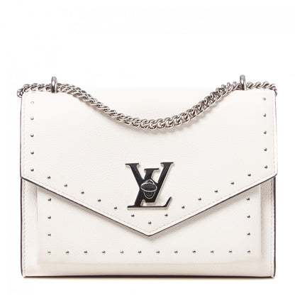 Louis Vuitton Soft Calfskin Studded Mylockme Chain Bag BB White 1 of 10