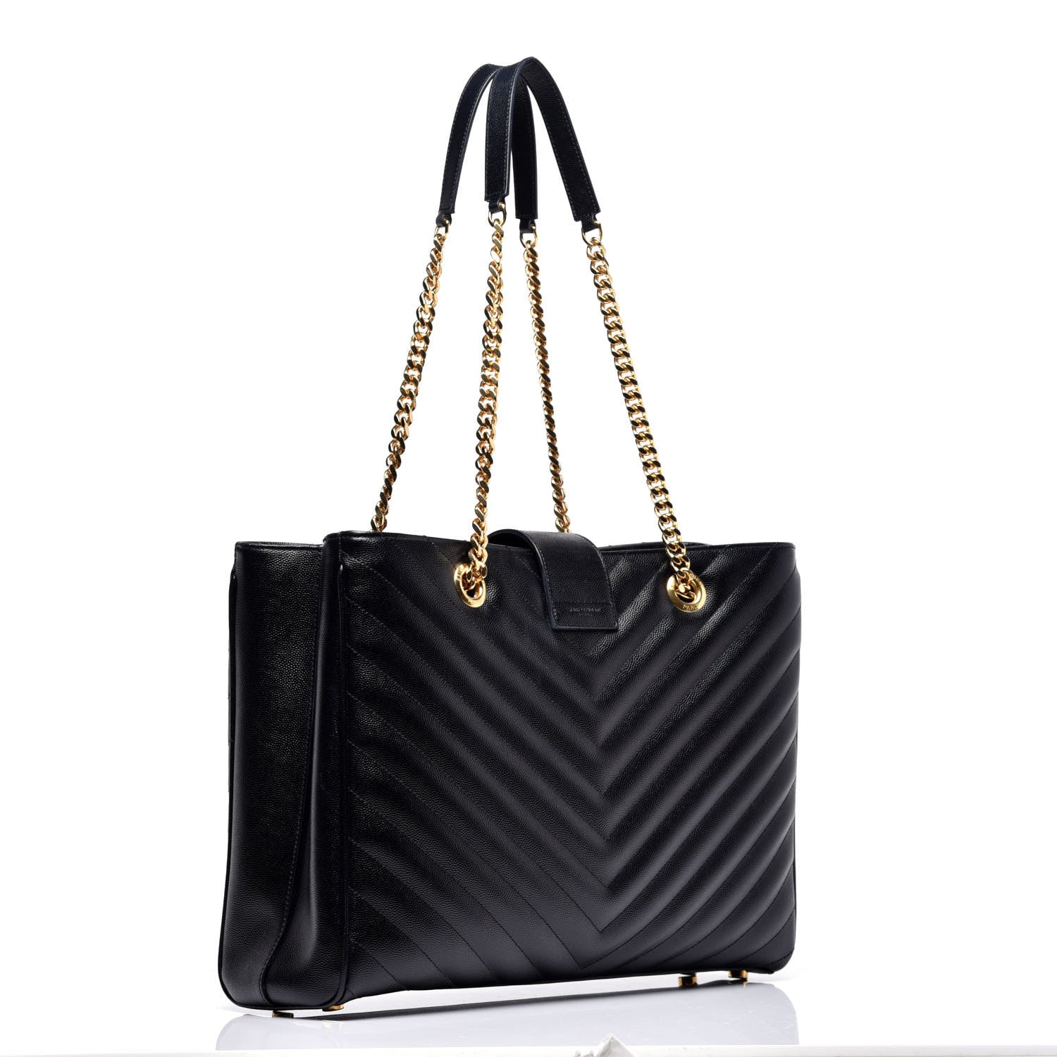 Saint Laurent Grain De Poudre Matelasse Chevron Monogram Shopping Bag Black 3 of 9