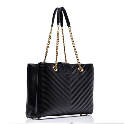 Saint Laurent Grain De Poudre Matelasse Chevron Monogram Shopping Bag Black 3 of 9