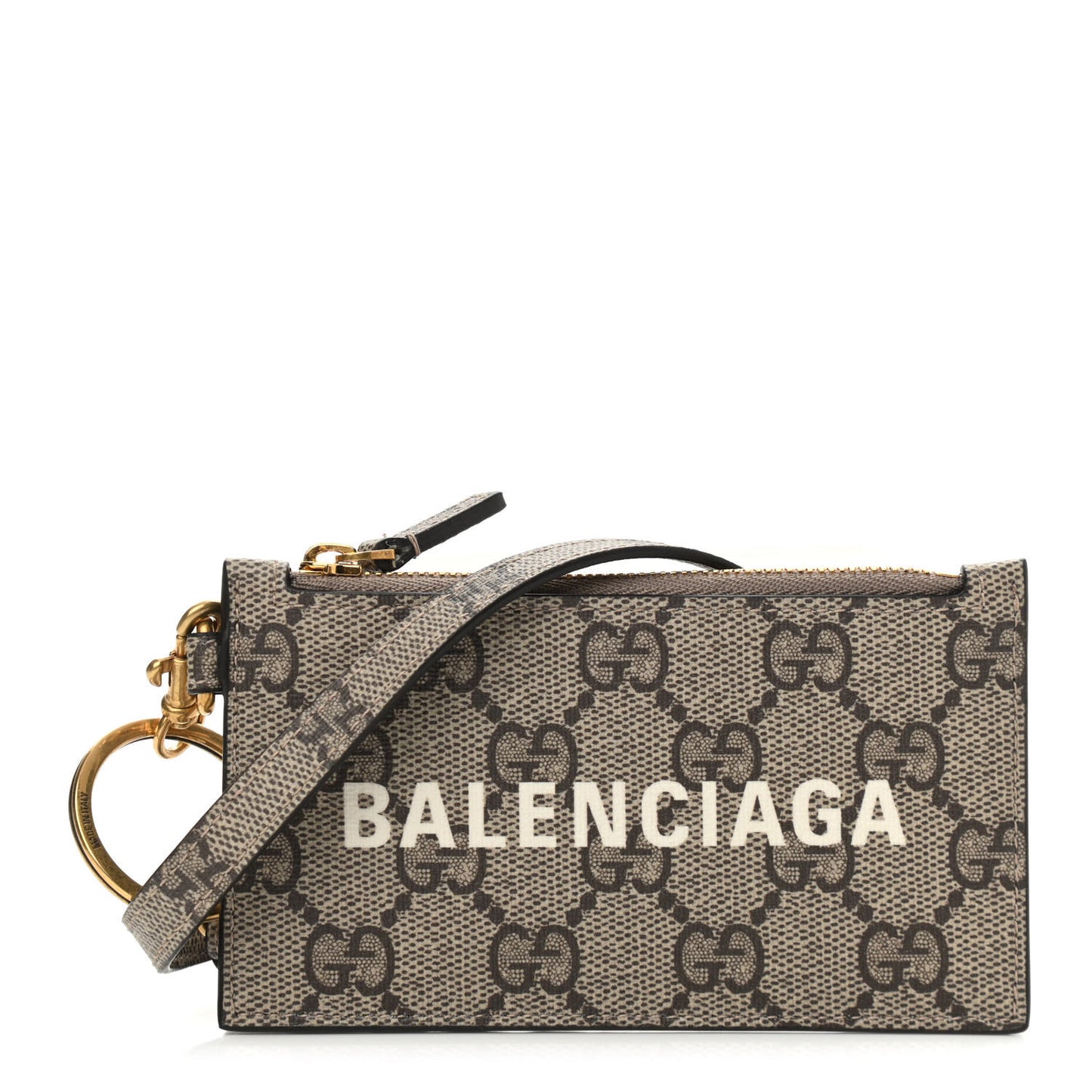 X BALENCIAGA GG Supreme Monogram Logo Card Case With Strap Beige Ebony