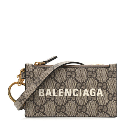 Gucci X BALENCIAGA GG Supreme Monogram Logo Card Case With Strap Beige Ebony 1 of 9