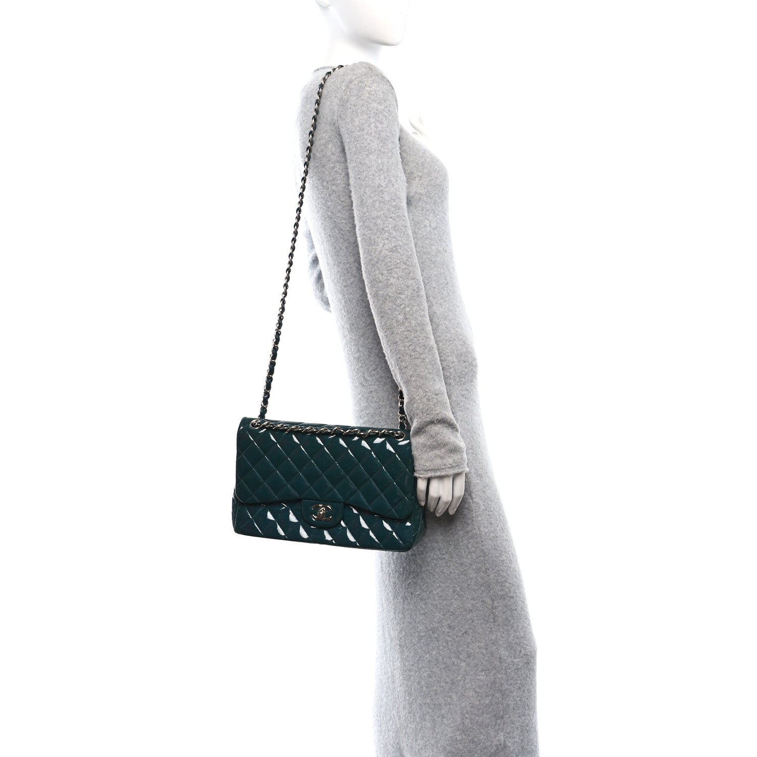 Chanel Patent Calfskin Quilted Jumbo Double Flap Turquoise 2 of 13