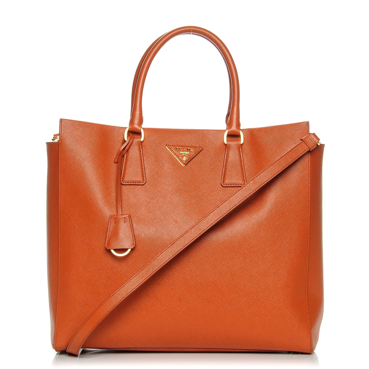 Saffiano Lux Double Handle Shopping Tote Papaya