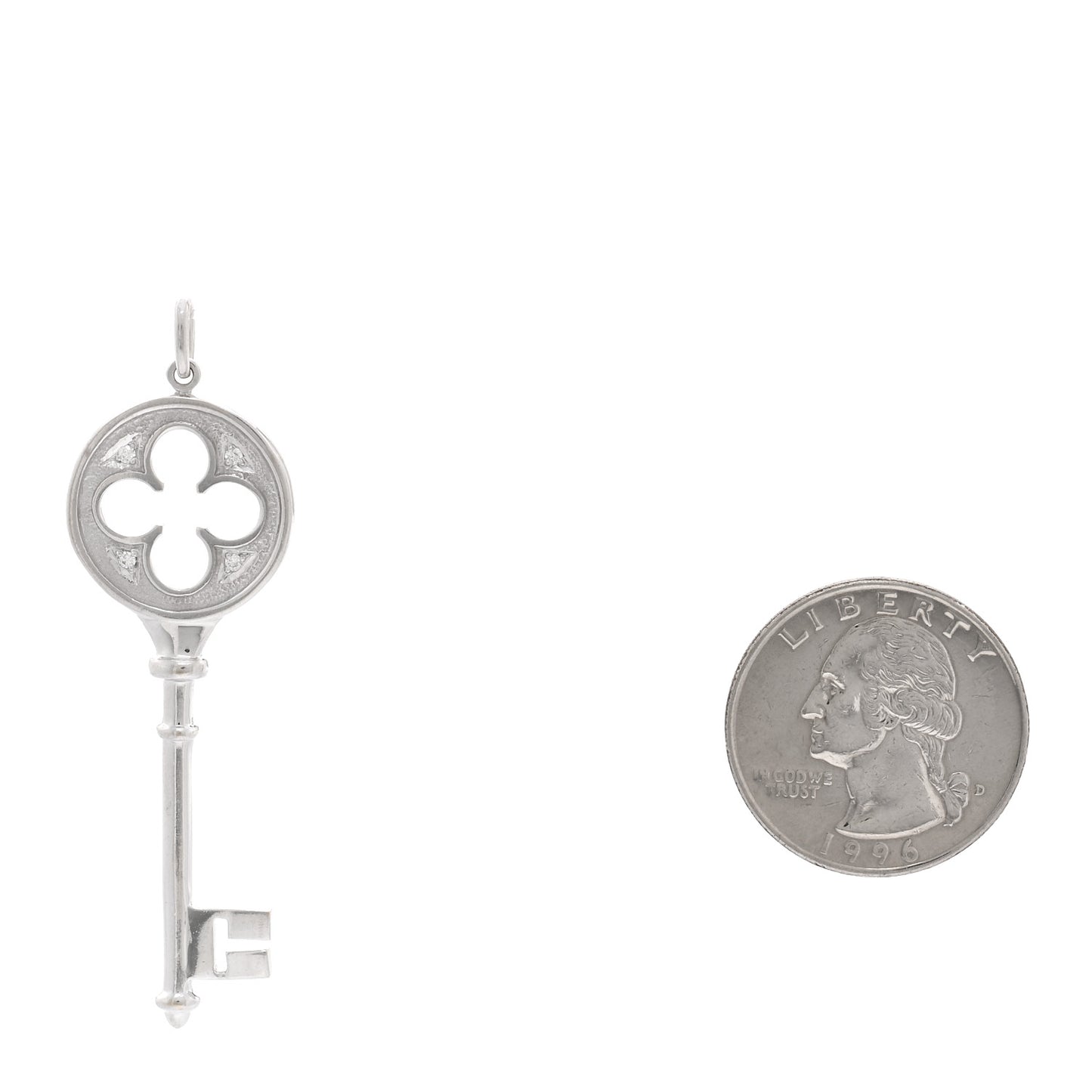 18K White Gold Diamond Quatrefoil Key Pendant
