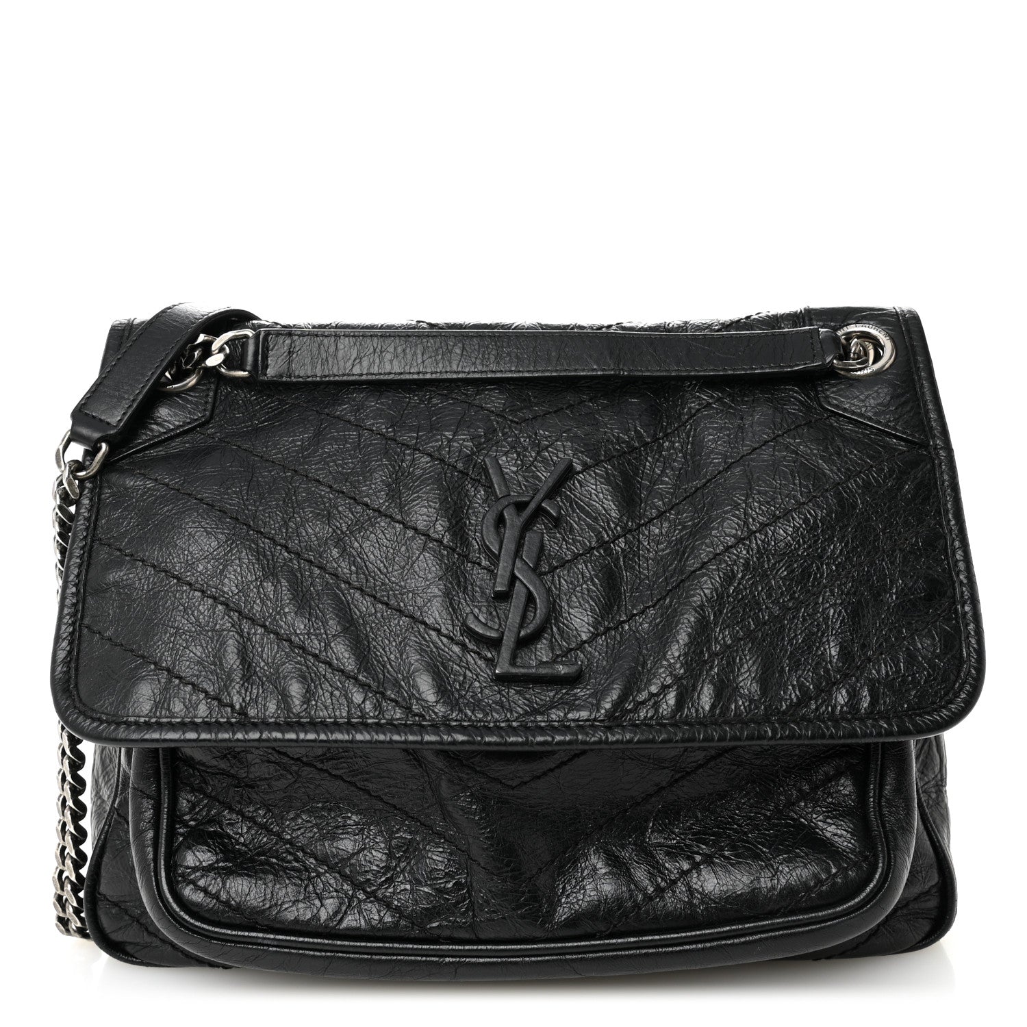 Saint Laurent Crinkled Calfskin Matelasse Monogram Medium Niki Chain Satchel Black 1 of 10