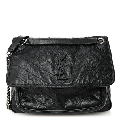 Saint Laurent Crinkled Calfskin Matelasse Monogram Medium Niki Chain Satchel Black 1 of 10