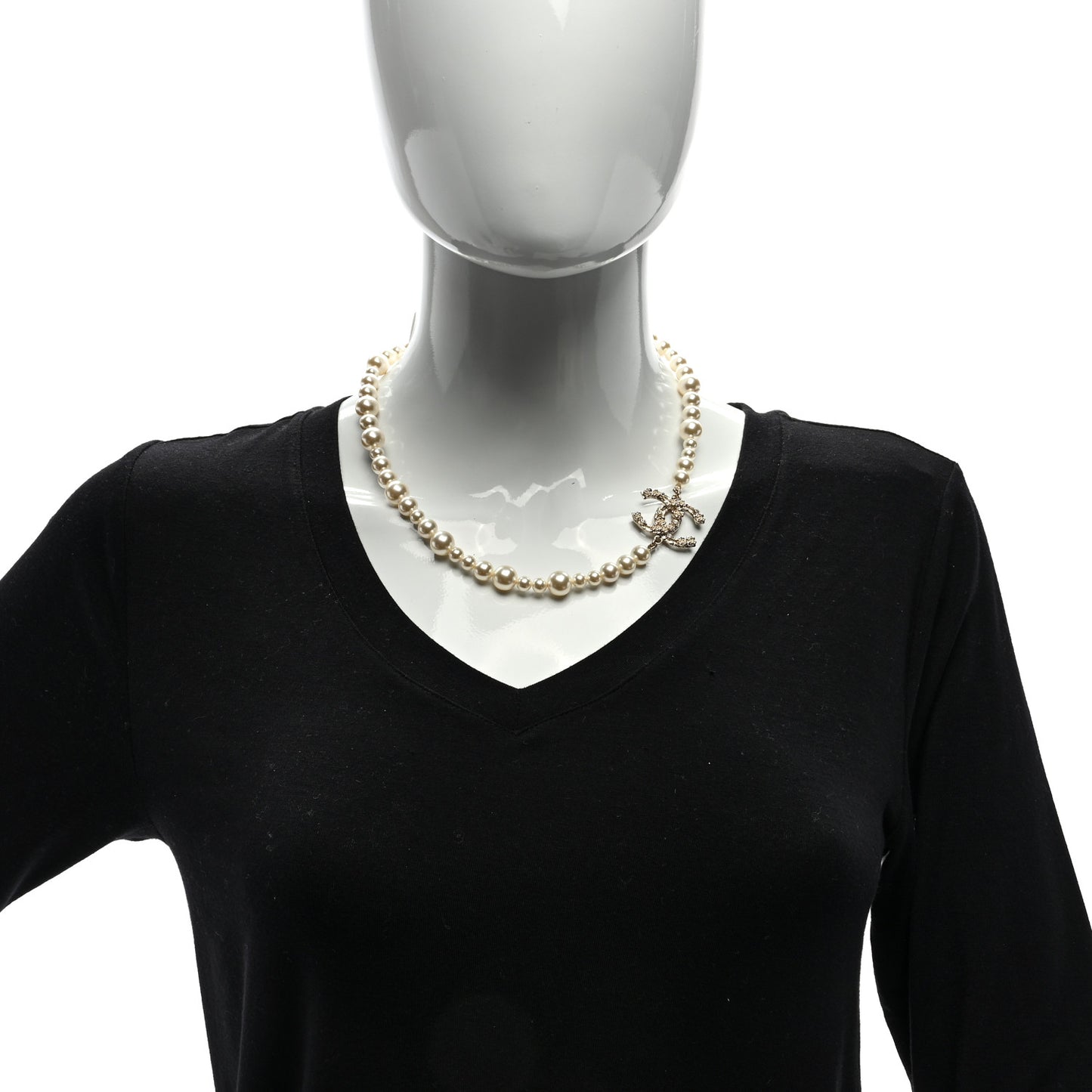 Pearl Crystal CC Camellia Short Necklace Gold