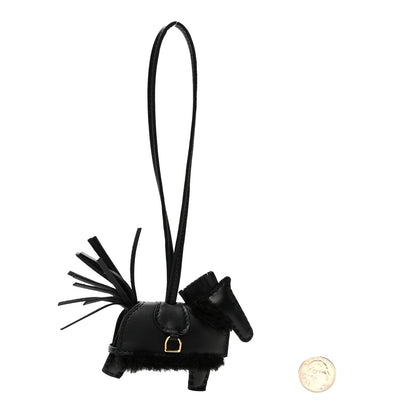Hermes Milo Lambskin Merinos Wool Grigri Rodeo Robeo Plush Bag Charm PM Black 2 of 5