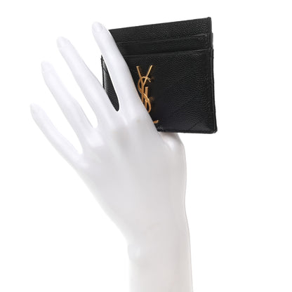 Saint Laurent Grain De Poudre Matelasse Chevron Monogram Credit Card Case Black 2 of 6