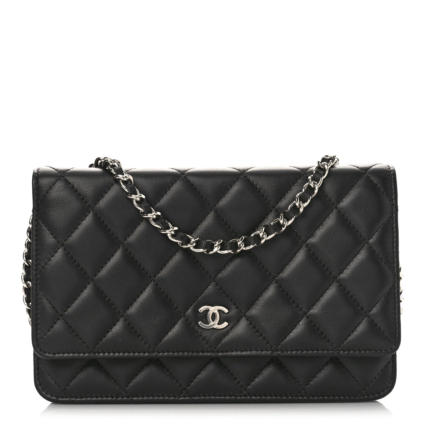 Lambskin Quilted Wallet On Chain WOC Black