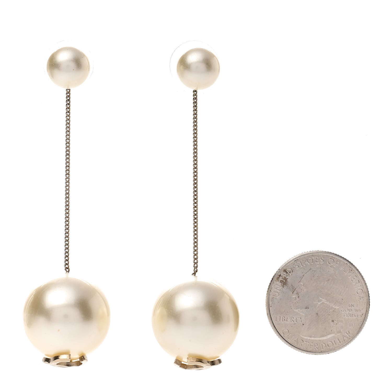 Chanel Pearl CC Chain Drop Earrings Gold 2 of 4
