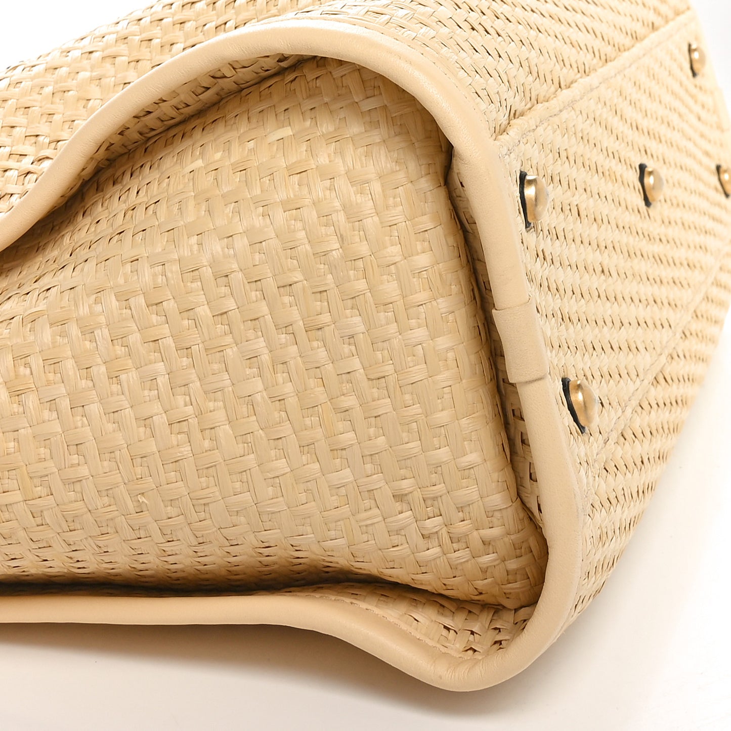 Straw Raffia Calfskin Chain Small Deauville Tote Beige Black