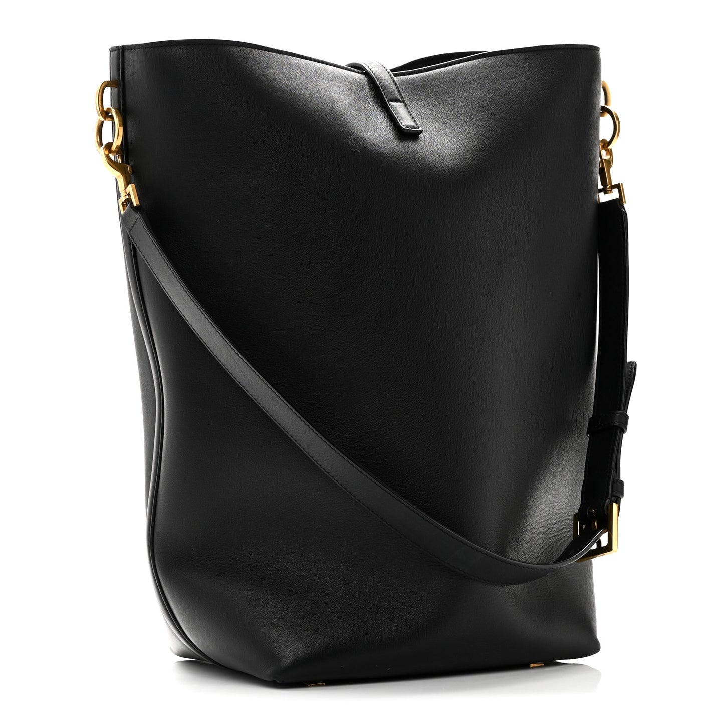 Shiny Calfskin Le 37 Long Bucket Bag Black