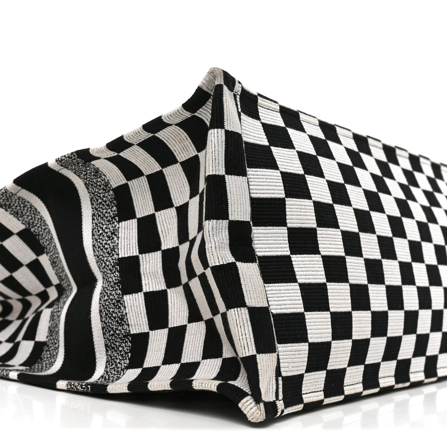 Canvas Embroidered Checkered Book Tote Black White