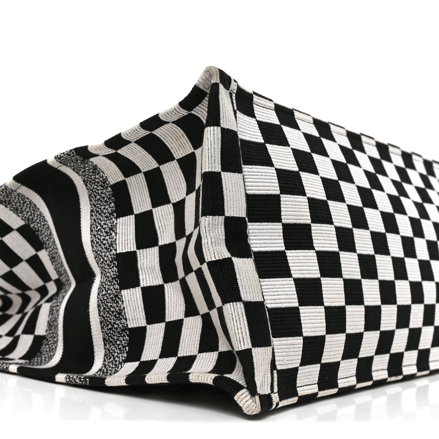 Christian Dior Canvas Embroidered Checkered Book Tote Black White 9 of 11