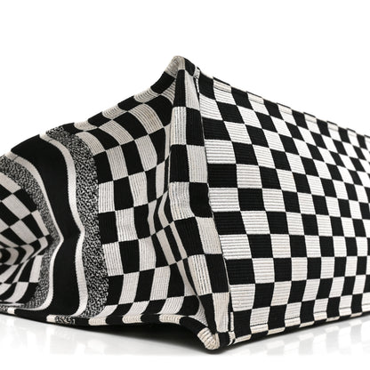 Christian Dior Canvas Embroidered Checkered Book Tote Black White 9 of 11