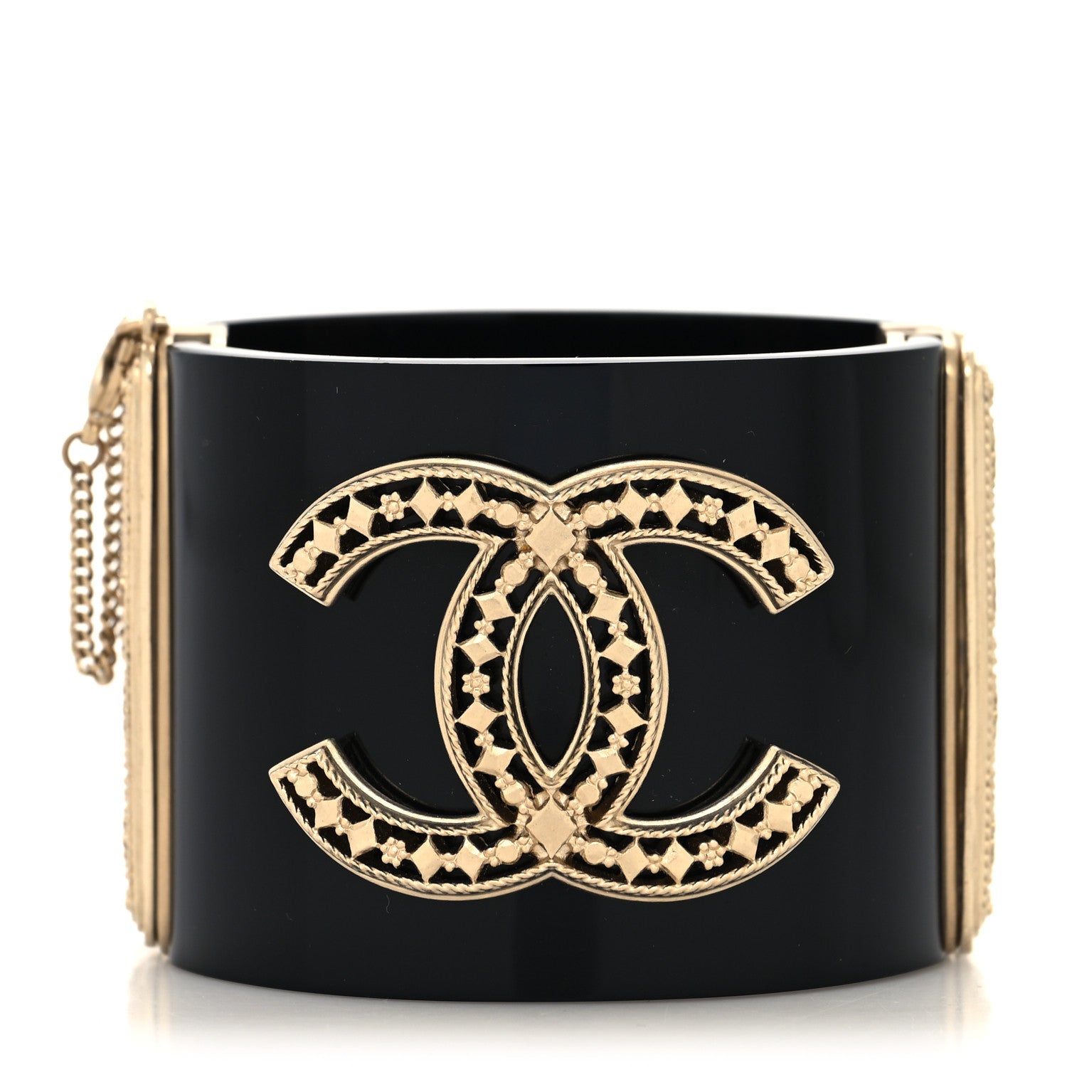 Chanel Resin Chain CC Cuff Black Gold 1 of 5