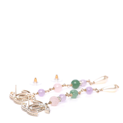 Chanel Crystal Pearl Beaded CC Long Drop Earrings Gold Multicolor 4 of 5