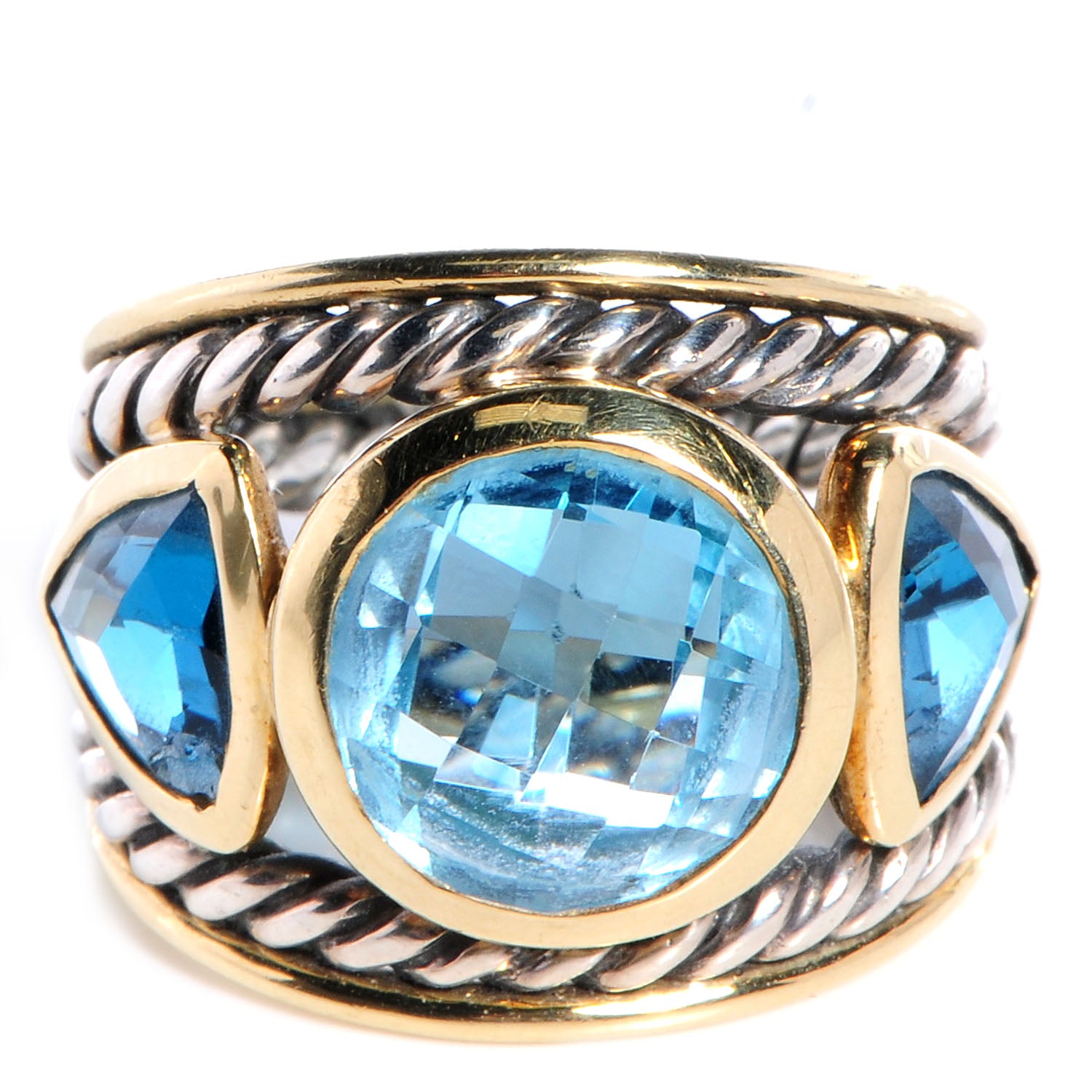 David Yurman Sterling Silver 18k Yellow Gold Blue Topaz Renaissance Ring 4.5 1 of 7