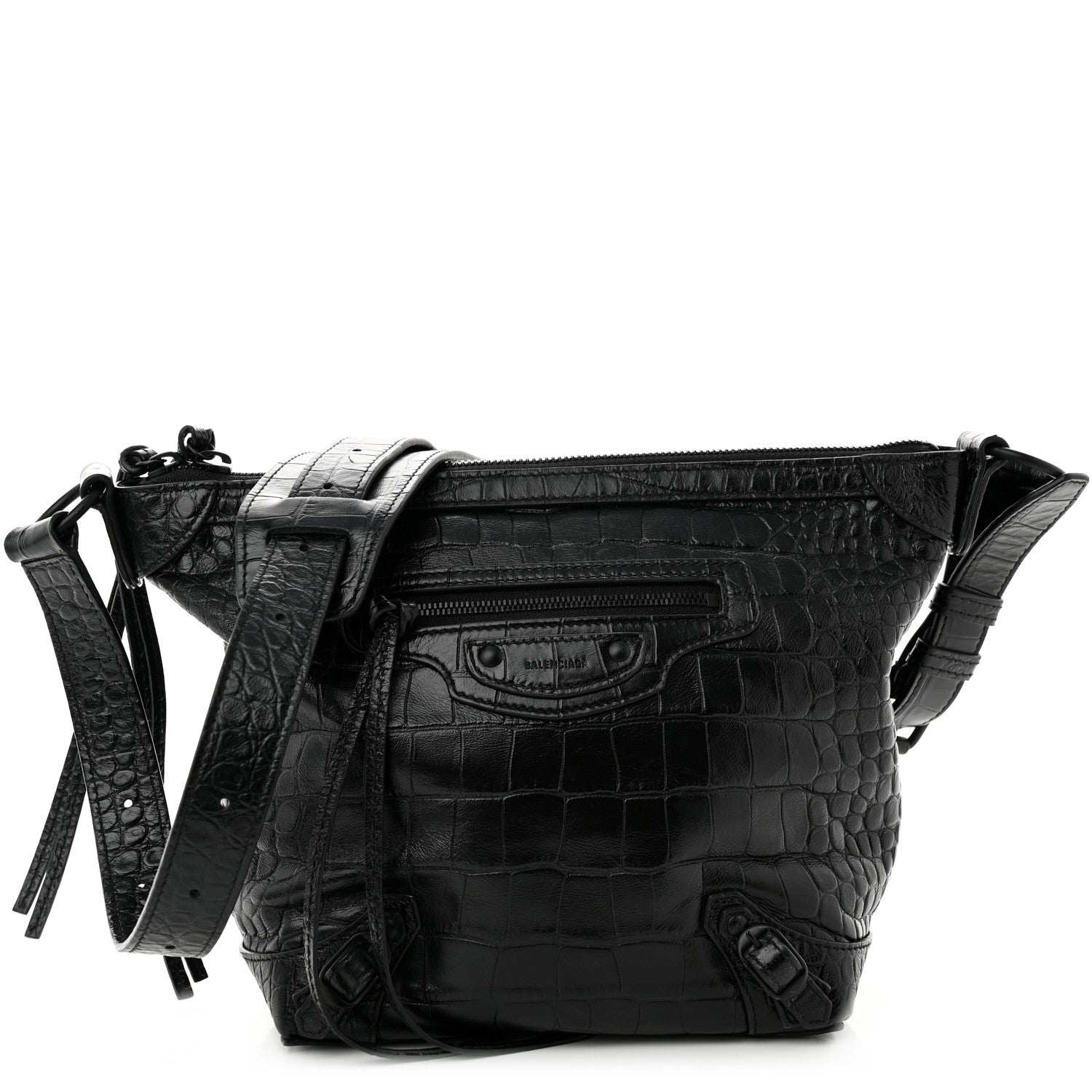 Balenciaga Extra Supple Calfskin Crocodile Embossed Neo Classic Hardware Hobo XS Black 1 of 9