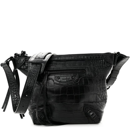 Balenciaga Extra Supple Calfskin Crocodile Embossed Neo Classic Hardware Hobo XS Black 1 of 9