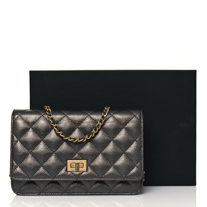 Chanel Metallic Calfskin Quilted Reissue Wallet On Chain WOC Charcoal 14 of 14