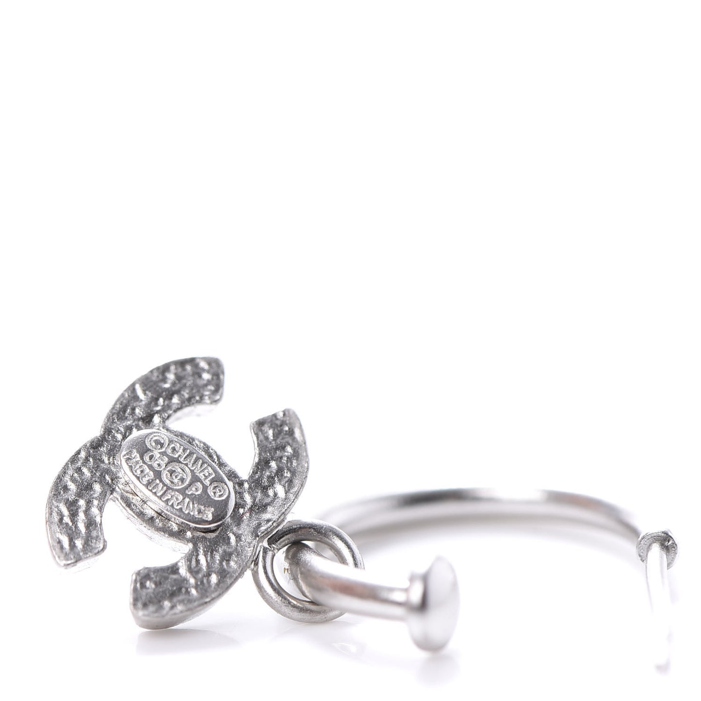 Enamel CC Hoop Earrings Silver Black