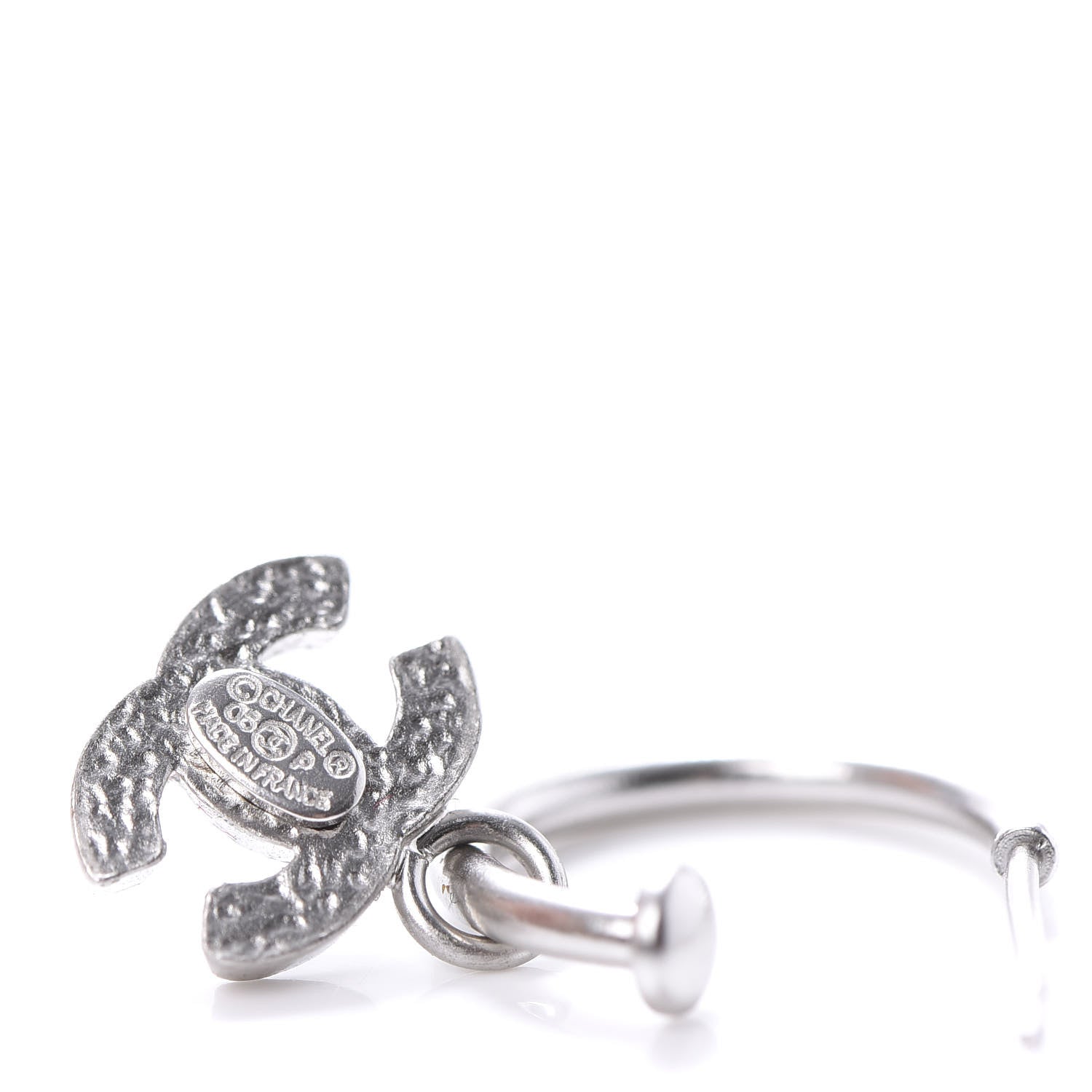 Chanel Enamel CC Hoop Earrings Silver Black 8 of 10