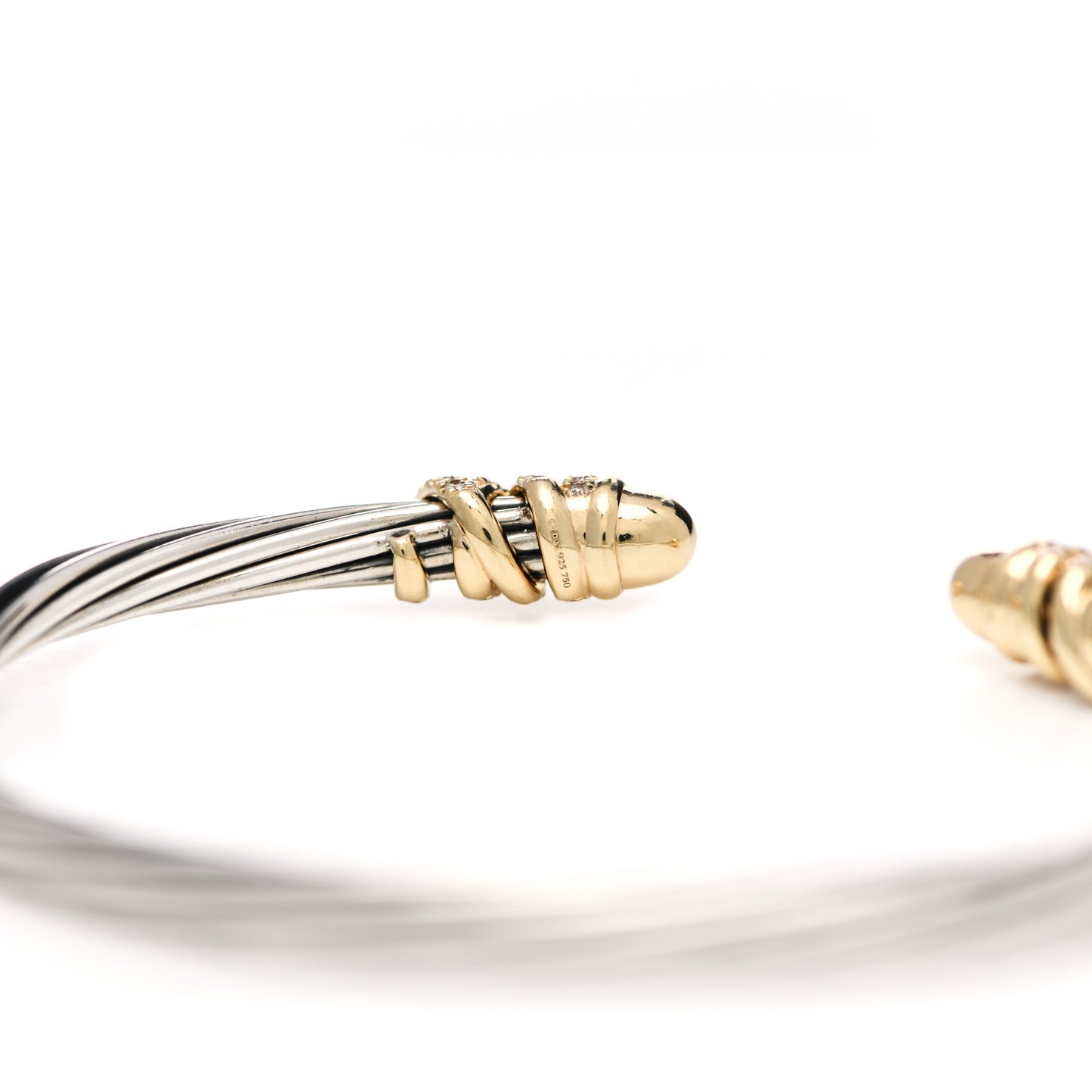Sterling Silver 18K Yellow Gold Diamond 4mm Helena Cuff Bracelet