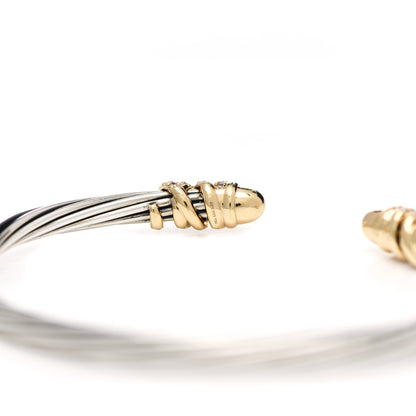 David Yurman Sterling Silver 18K Yellow Gold Diamond 4mm Helena Cuff Bracelet 4 of 4