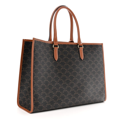 Celine Triomphe Canvas Calfskin Horizontal Cabas Tan 3 of 13