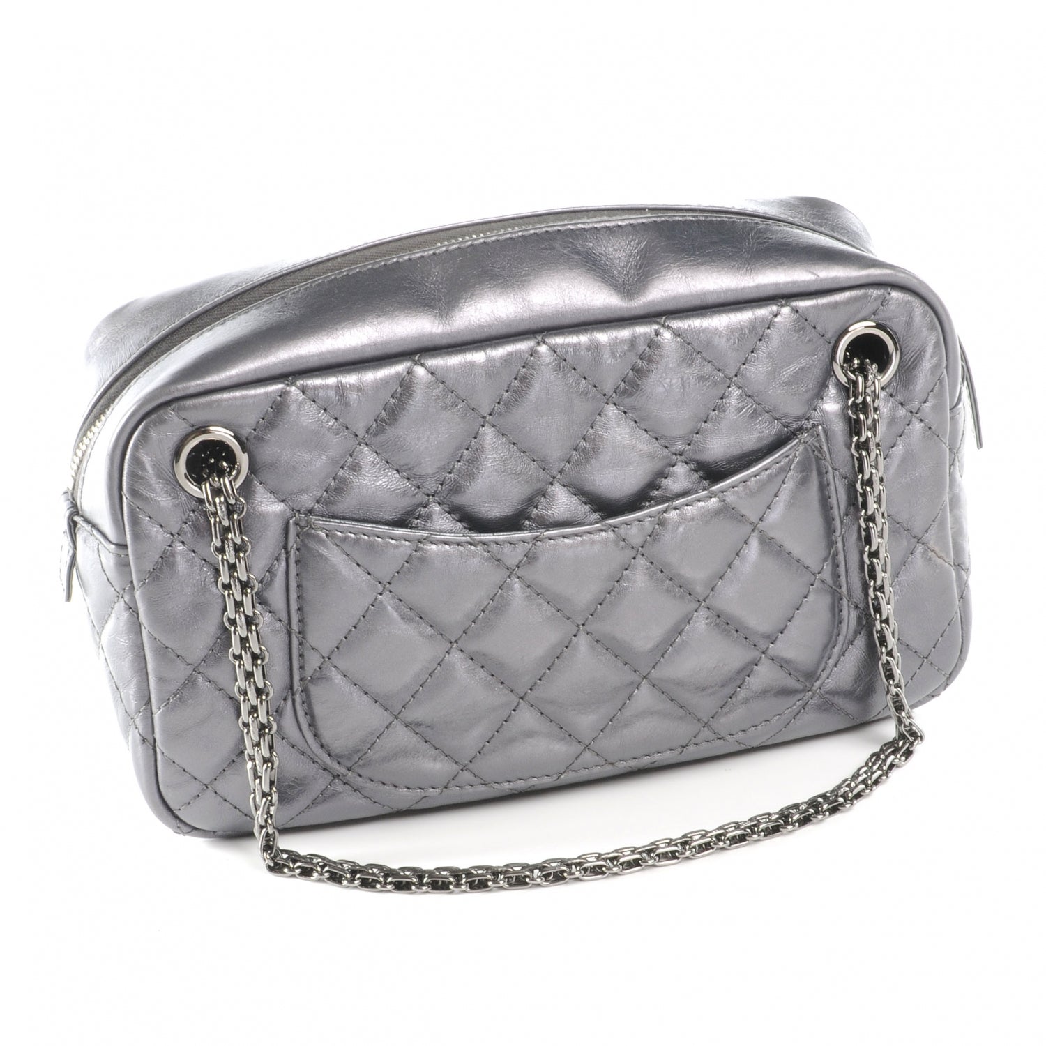 Chanel Metallic Aged Calfskin Quilted Medium Reissue Camera Case Dark Silver 3 of 7