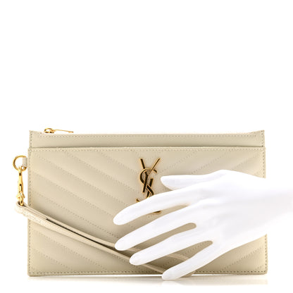 Saint Laurent Grain De Poudre Chevron Monogram Bill Pouch Crema Soft 2 of 9