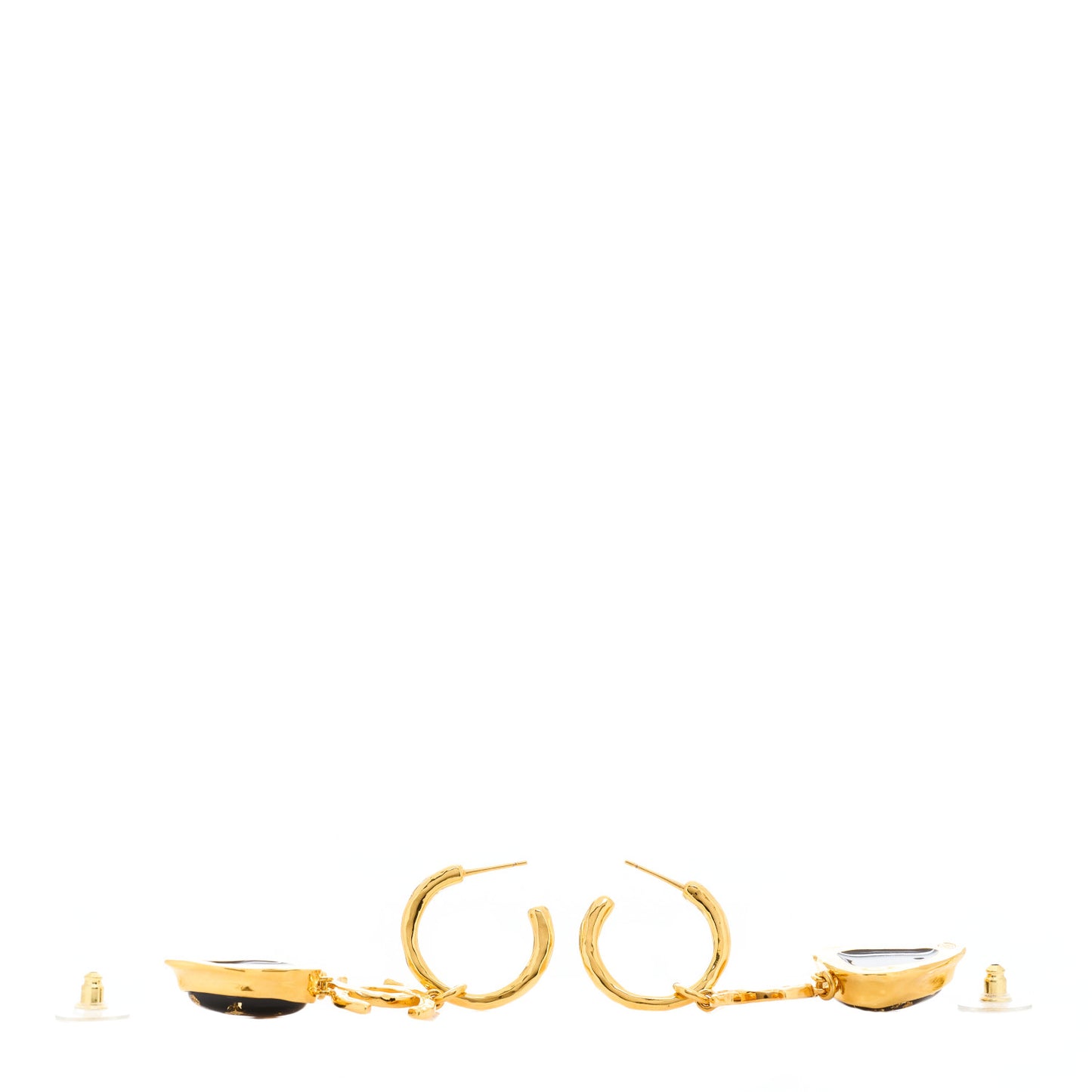 Resin CC Hoop Drop Earrings Gold Black