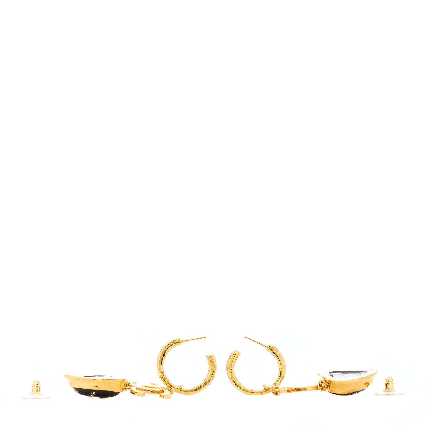 Chanel Resin CC Hoop Drop Earrings Gold Black 3 of 5