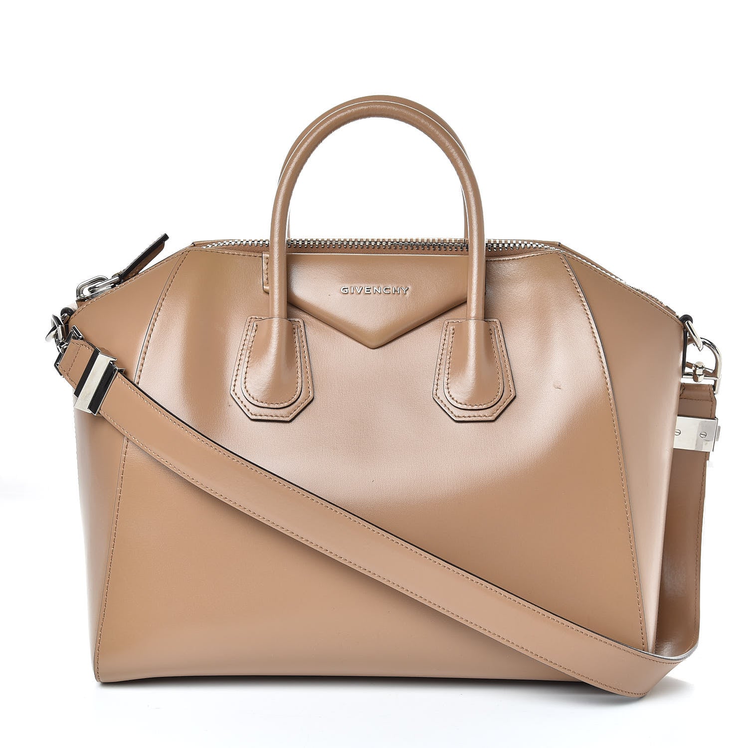Givenchy Shiny Lord Calfskin Medium Antigona Dark Beige 1 of 12