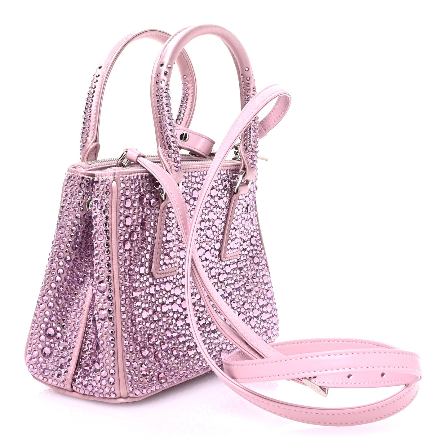 Satin Crystal Mini Galleria Double Zip Tote Alabastro