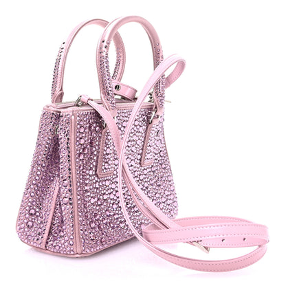 Prada Satin Crystal Mini Galleria Double Zip Tote Alabastro 3 of 11