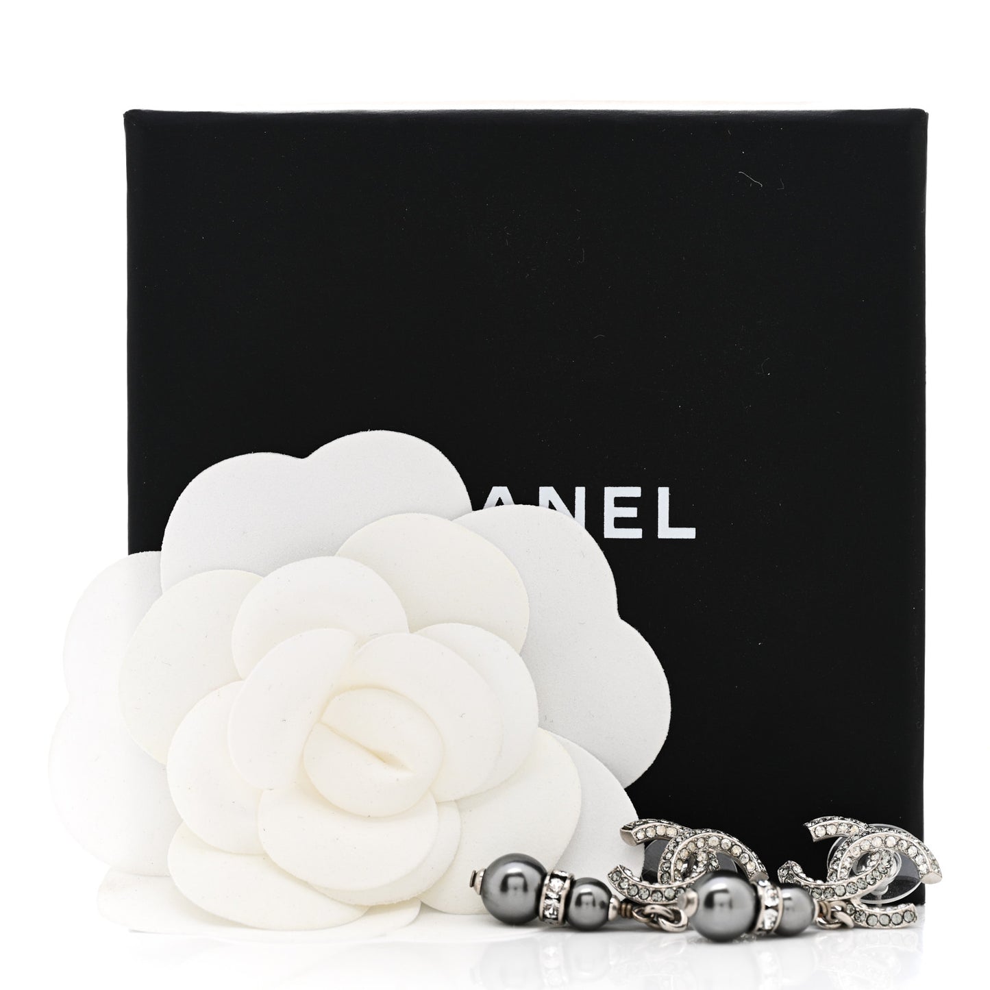 Crystal Pearl CC Drop Earrings Silver Grey