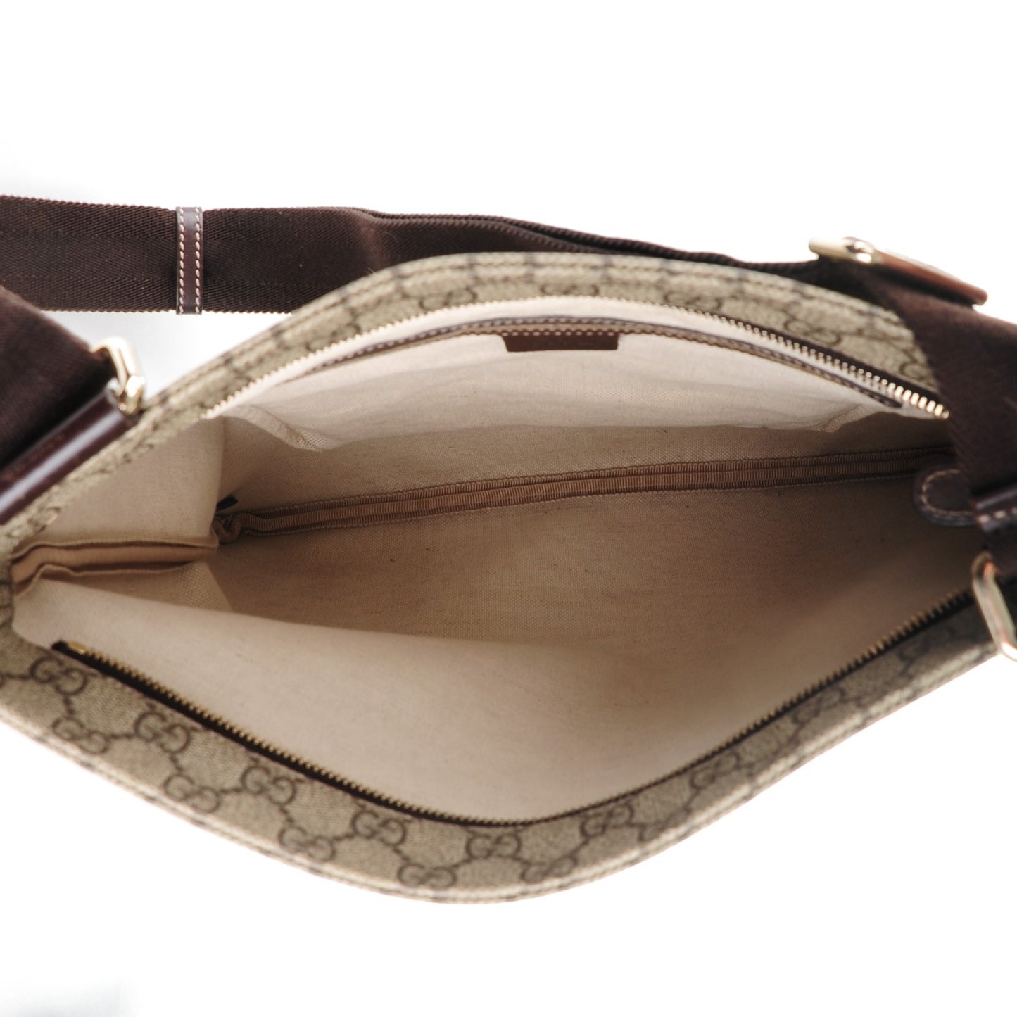 GG Plus Monogram Large Flat Messenger Bag Beige Brown