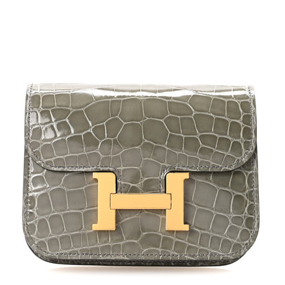 Hermes Shiny Alligator Constance Slim Wallet Gris Ciment 1 of 8