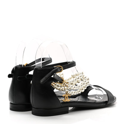 Chanel Lambskin Pearl Ankle Strap Sandals 37 Black 4 of 8