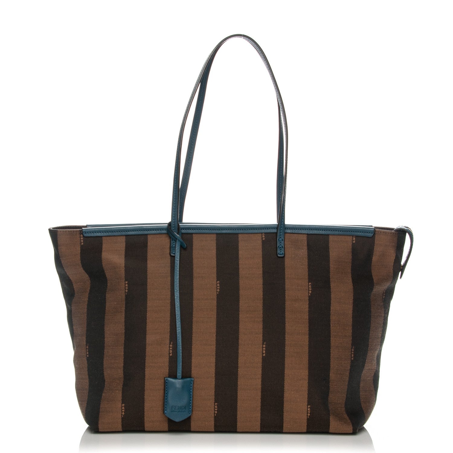 Fendi Pequin Vitello Medium Roll Tote Tobacco Petrolio 1 of 7