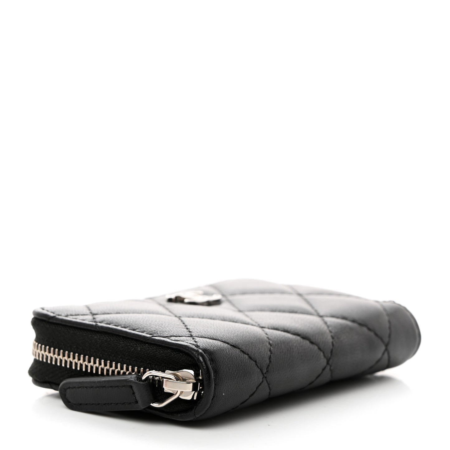 Lambskin Quilted Zip Coin Purse Black