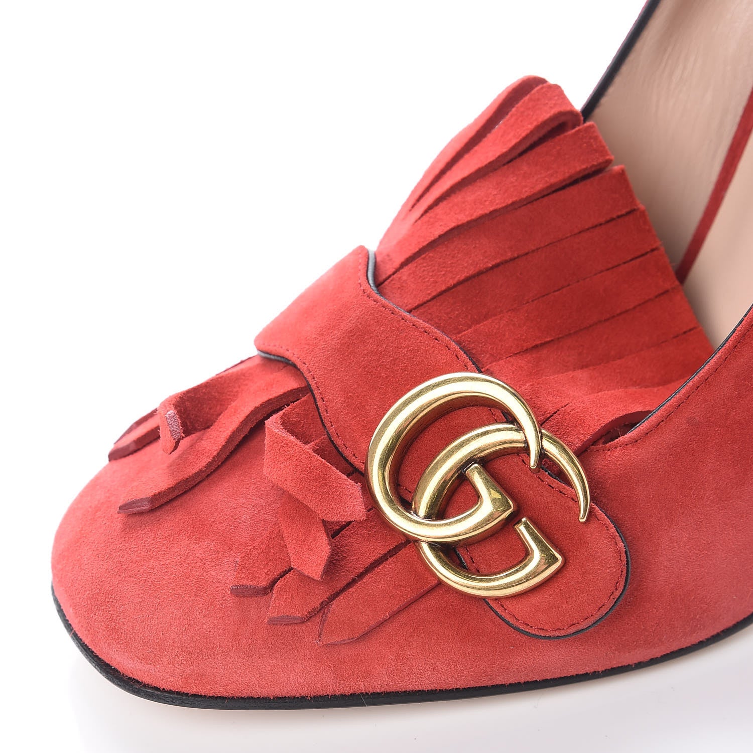 Gucci Kid Scamosciato GG Marmont Fringe 105mm Loafer Pumps 41 Vulcanic Red 12 of 13