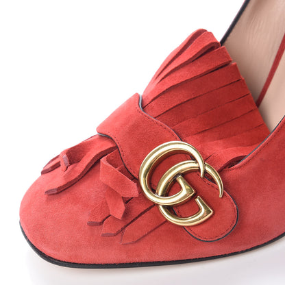 Gucci Kid Scamosciato GG Marmont Fringe 105mm Loafer Pumps 41 Vulcanic Red 12 of 13