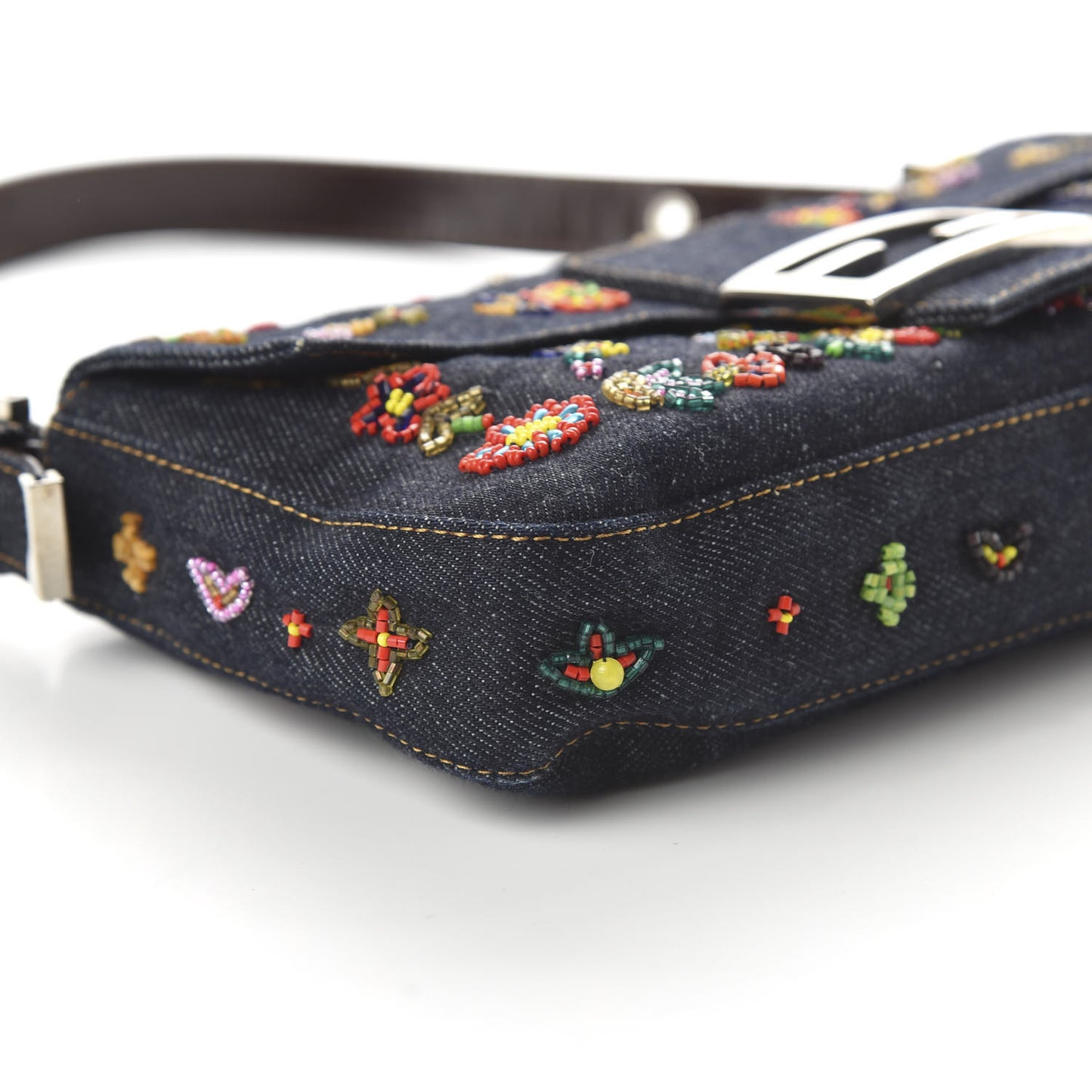 Denim Ricami Beaded Baguette Blue