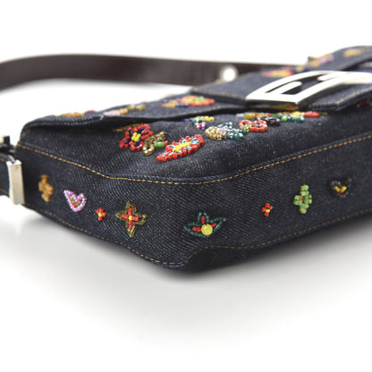 Fendi Denim Ricami Beaded Baguette Blue 6 of 9