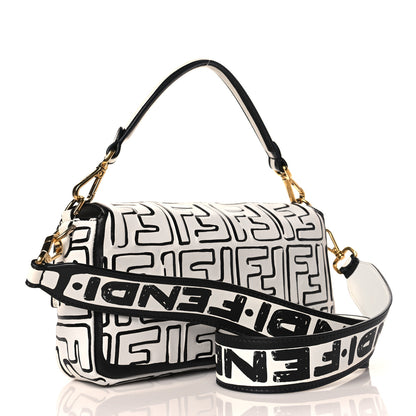 Fendi X JOSHUA VIDES Nappa FF Embossed Baguette White Black 2 of 9